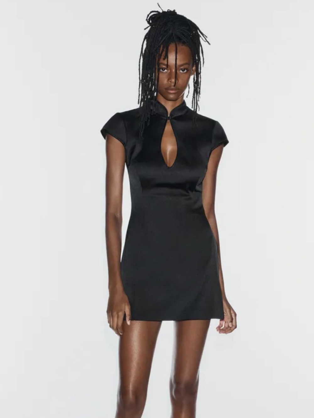 Zara Black Satin Mini Dress with Keyhole